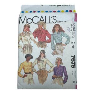 McCall's Sewing Pattern 7675 Blouse with Style Variations Sz 12 FF Uncut 1981